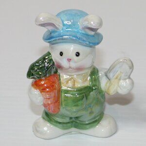 Decorative Hand Painted Ceramic 4" Easter Bunny Farmer Figurine Decor NEW